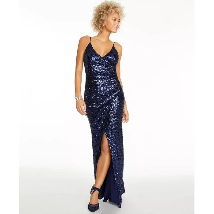 women's bodycon dressesTrixxi Juniors' Ruched Sequined Gown Navy Size 3