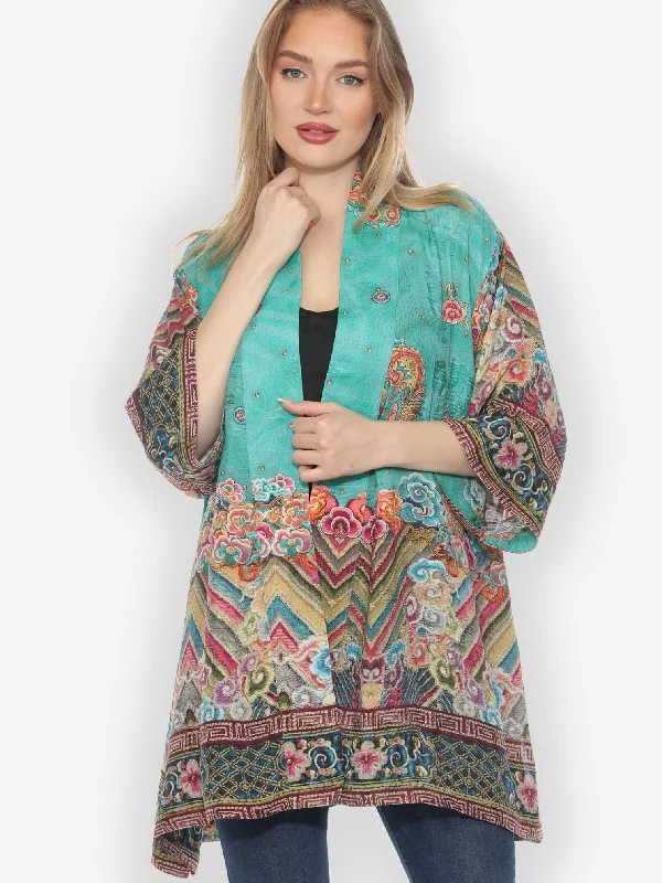 women's tops for cozy nights inRoyal Embroidery Silk Kimono