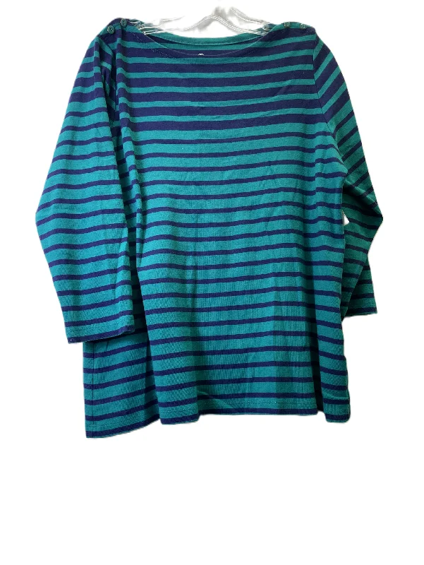 women's long sleeve tops with bleach-splatter designsBlue & Green Top Long Sleeve By Lands End, Size: 1x