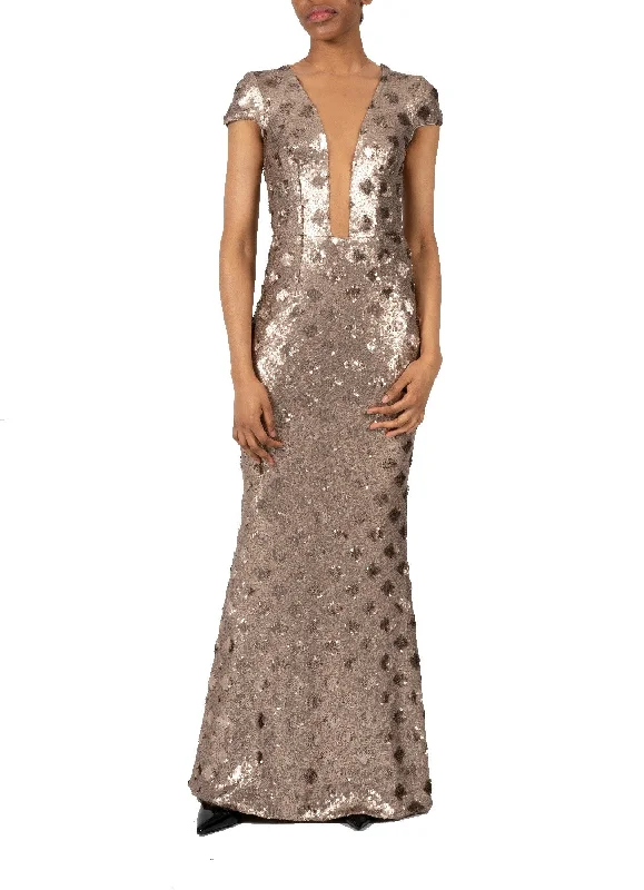 women's short-sleeved dressesDRESS THE POPULATION-MICHELLE SEQUIN GOWN