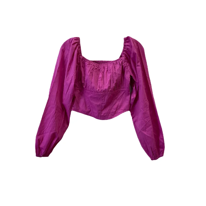 women's long sleeve tops with distressed finishesPink Top Long Sleeve By Japna, Size: S