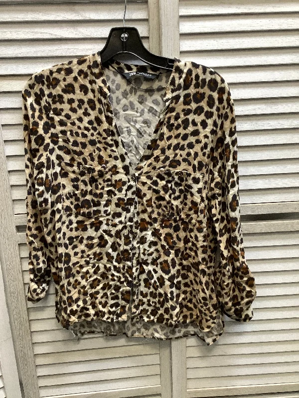 chic women's long sleeve topsAnimal Print Top Long Sleeve Zara, Size M