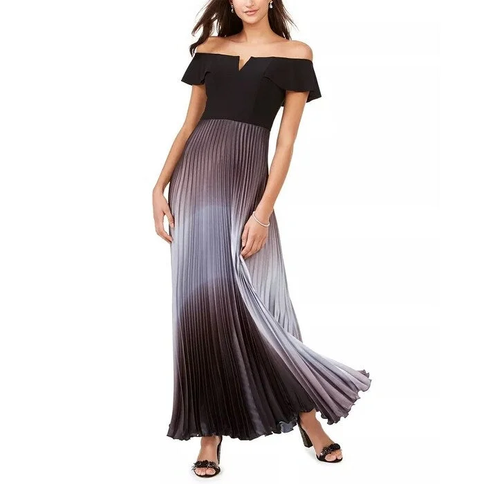 women's machine-washable dressesBetsy & Adam Women's Ombre Off The Shoulder Gown Black Size 12 Petite - 12 Petite