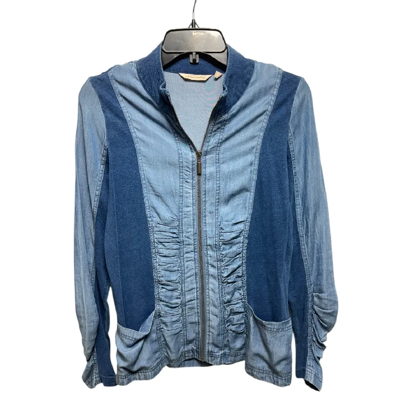 women's coats for countryside strollsGathered Jacket Shirt By Soft Surroundings In Blue Denim, Size: Xs