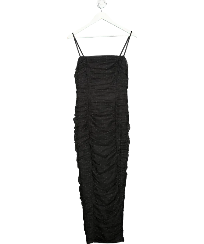 women's stretchy dressesMichelle Keegan Black Dobby Mesh Strappy Bodycon Midi Dress UK 12