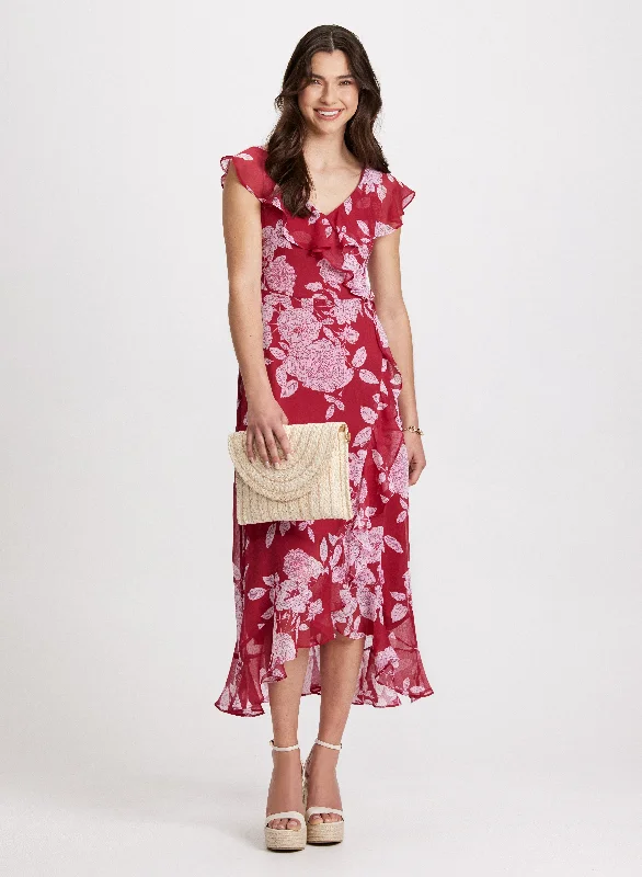 women's eco-friendly dressesRuffled Floral Midi Dress