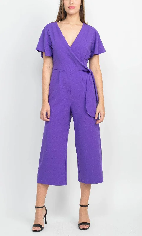 women's jumpsuits for effortless eleganceTahari ASL 2AM503 - Short Sleeve V-Neck Jumpsuit