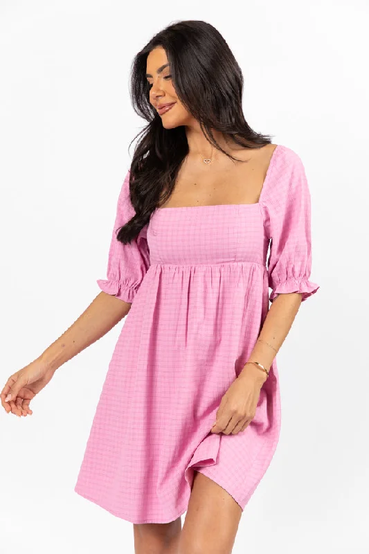 women's flutter-sleeved dressesAll My Days Pink Square Neck Printed Mini Dress