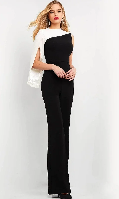 women's jumpsuits with floral printsJovani - 06875SC Split Sleeve Asymmetrical Jumpsuit