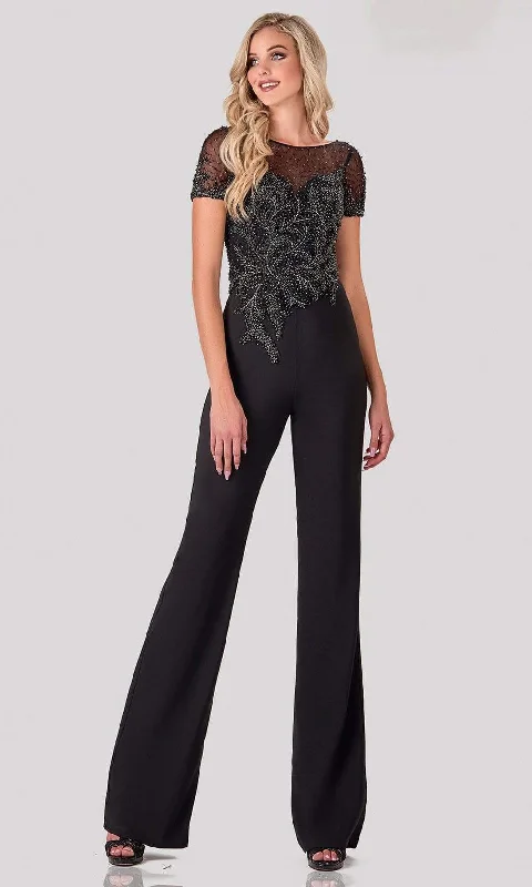 women's jumpsuits for travelTerani Couture - 2027E2940 Beaded Bodice Short Sleeve Jumpsuit