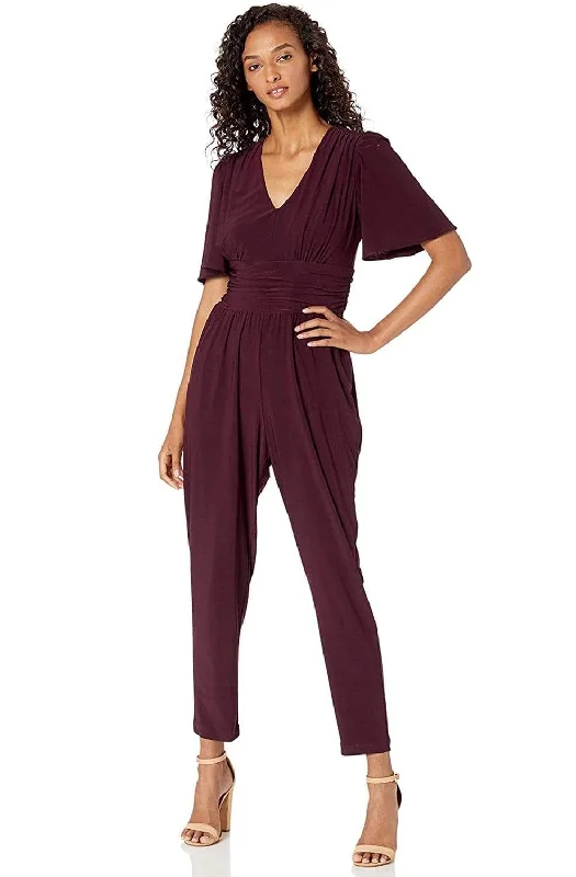 women's jumpsuits for minimalist fashionTaylor - 1564M Short Sleeve Ruched Tapering Jumpsuit