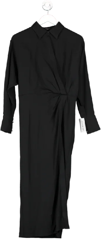 women's work dressesKaren Millen Black Viscose Crepe Long Sleeve Woven Midi Shirt Dress UK 8