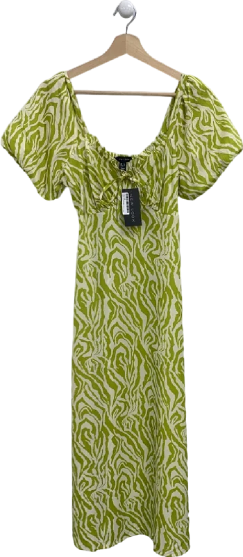 women's mother of the bride dressesNew Look Green & White Zebra Print Midi Dress UK 8