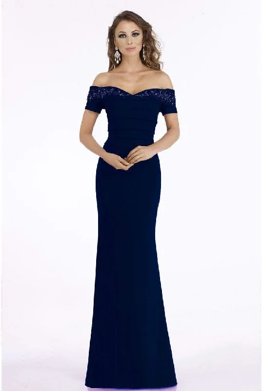 women's maxi dressesGia Franco - 12916 Off-Shoulder Pleated Evening Gown