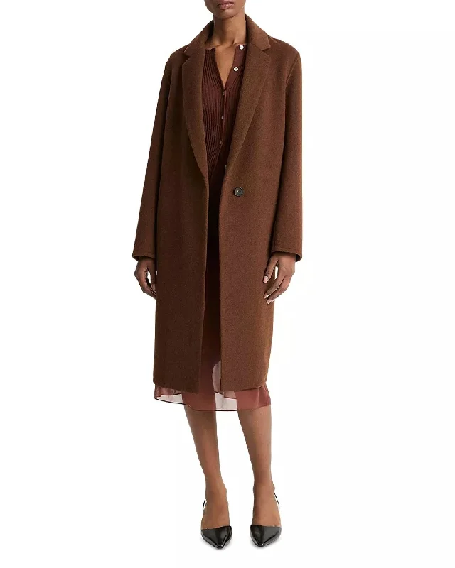 cozy women's coatsClassic Straight Coat In Deep Oak Brown