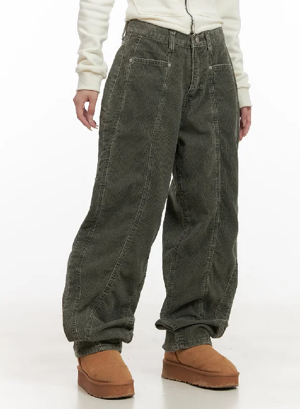 women's denim jeans with animal printsStitched Corduroy Wide-Leg Pants CD404