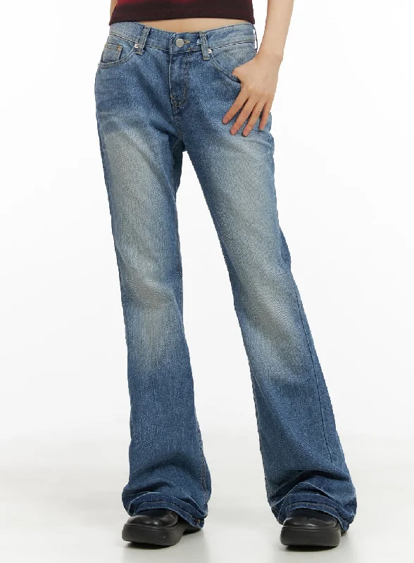 women's denim jeans with geometric patternsWashed Low Waist Bootcut Jeans CA412