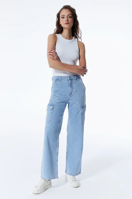 women's denim jeans for a stylish outfitCharlotte High Waist Cargo Jeans Light Blue