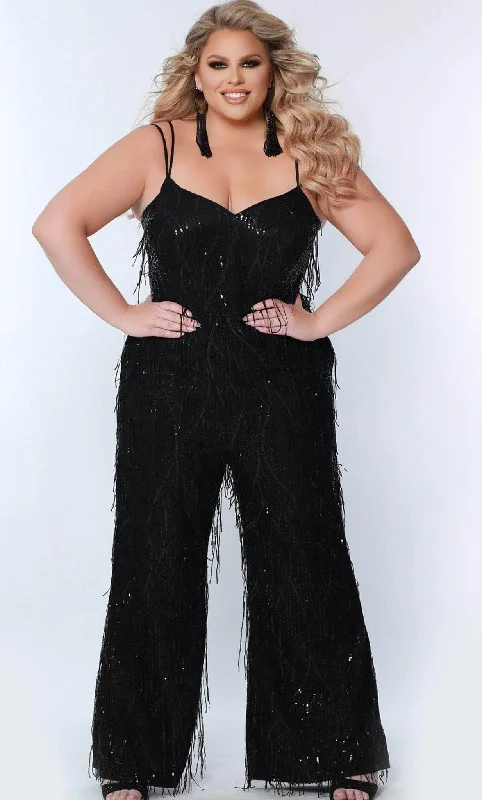 women's jumpsuits for sustainable fashionSydney's Closet SC9104 - Fringe Beaded Full Length Jumpsuit