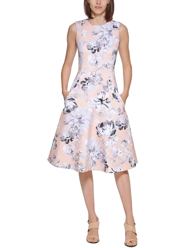 women's vacation dressesPetites Womens Floral Sleeveless Midi Dress