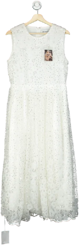 women's off-the-shoulder dressesSelf-Portrait White Beaded Sequin Midi Dress UK 12