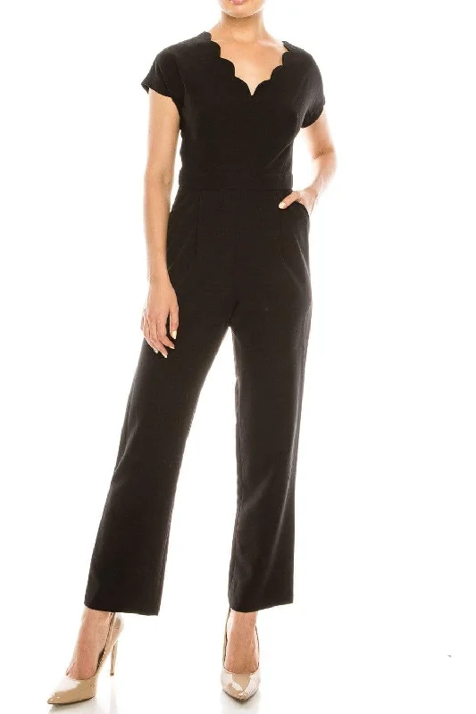 women's chic jumpsuitsMaggy London - G3823M Scalloped V-Neck Jumpsuit