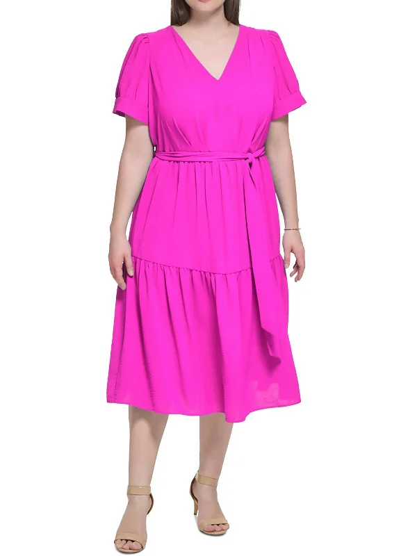 women's club dressesPlus Womens Tiered Polyester Midi Dress