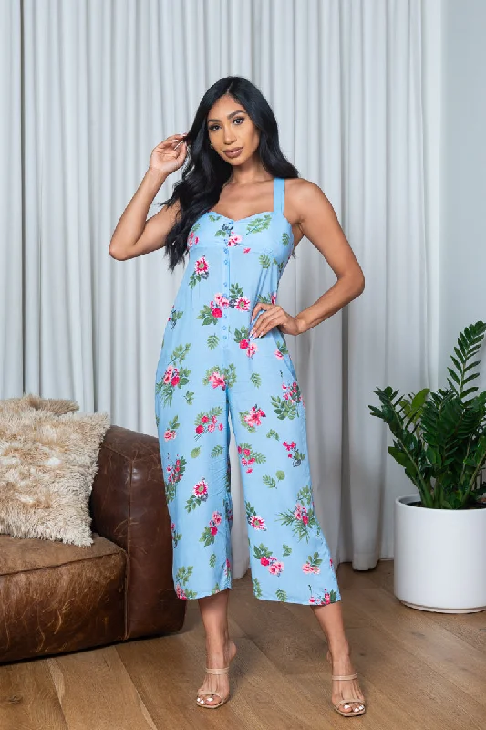 women's retro jumpsuitsFloral Print Sweetheart Neck Sleeveless Criss Cross Back Jumpsuit in Blue (1751031)