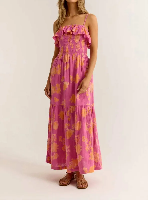 women's floral dressesBahari Sunshine Floral Midi Dress In Raspberry Sorbet