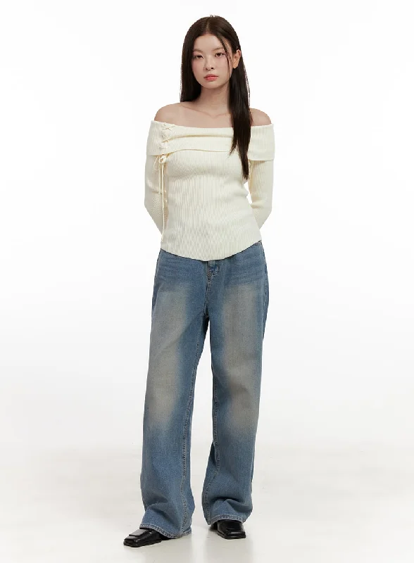 women's denim jeans with belt loopsCamila Washed Wide-Leg Jeans ON422