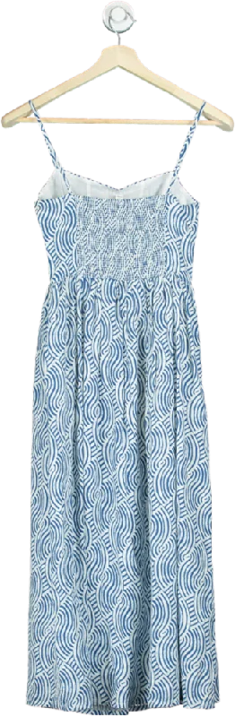 women's floral dressesH&M Blue White Wave Pattern Midi Dress UK XS