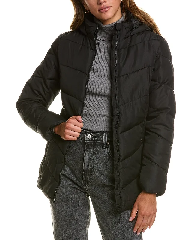 women's coats for countryside strollsBig Chill Chevron Quilted Puffer W Boucle Lined Collar