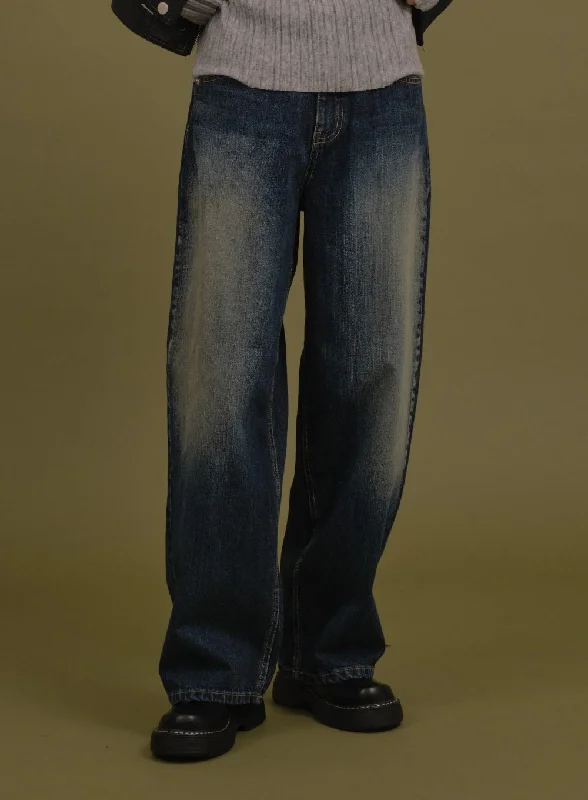 women's denim jeans for a comfortable fitWashed Wide Denim Pants