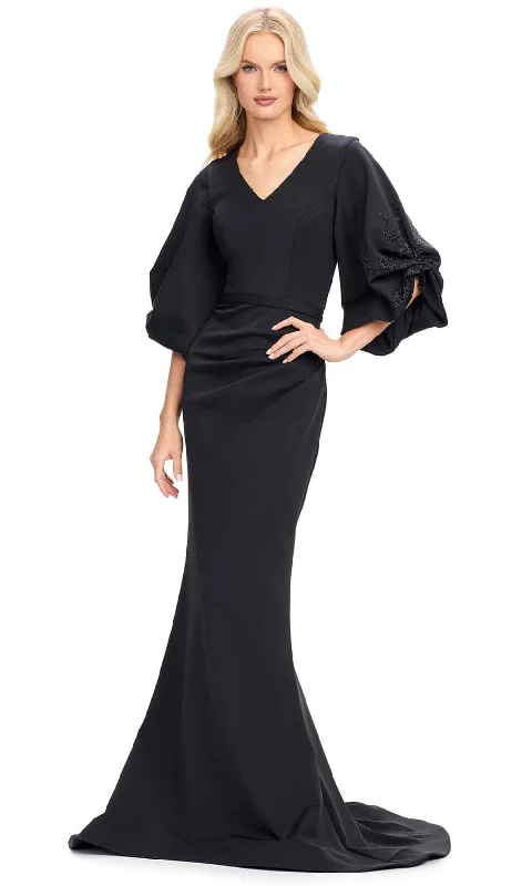 women's smart casual dressesAshley Lauren 11740 - Balloon Sleeve Mermaid Evening Gown