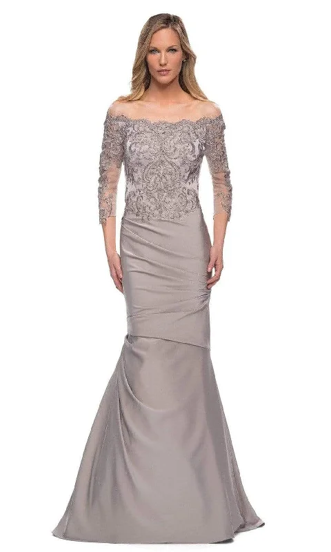 women's bespoke dressesLa Femme - 29324 Off Shoulder Trumpet Evening Dress