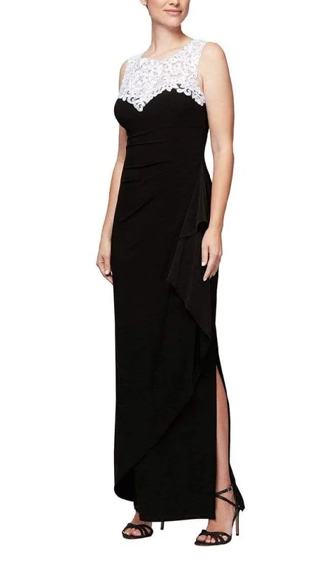 women's maximalist dressesAlex Evenings - 2351423 Embroidered Lace Neckline Matte Jersey Dress