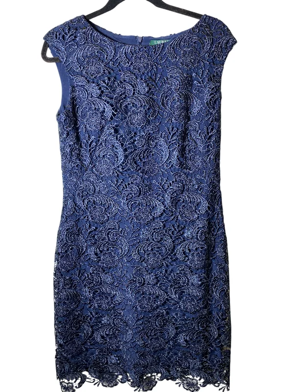 women's velvet dressesDress Party Midi By Lauren By Ralph Lauren In Navy, Size: 10