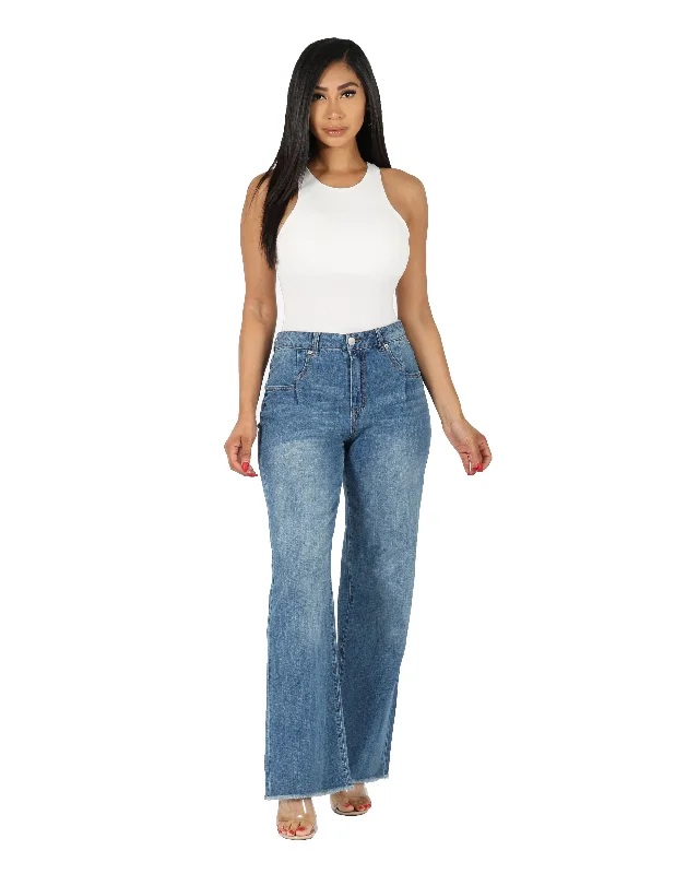 women's denim jeans for travelReconstructed Wide Leg Pant