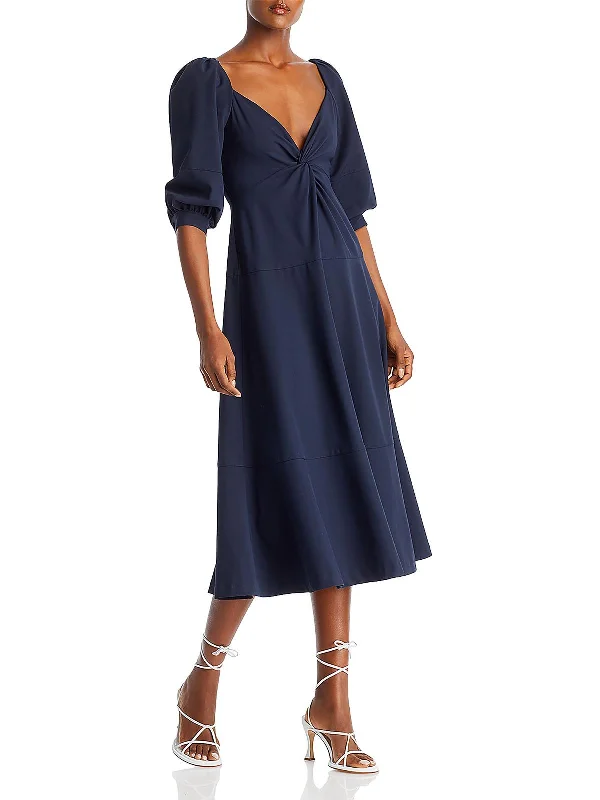 women's bow dressesKristine Womens Knot-Front Polyester Midi Dress