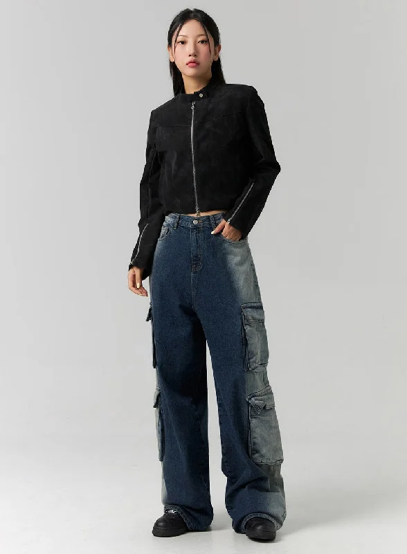 women's denim jeans with animal printsCargo Gradation Wide Leg Jeans CS320