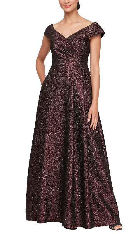 women's evening dressesAlex Evenings 8157030 - Cap Sleeve Metallic Formal Gown