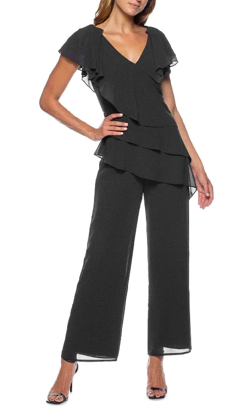 women's jumpsuits for high-performance fabricsMarina 267962 - Ruffled V-Neck Crepe Jumpsuit