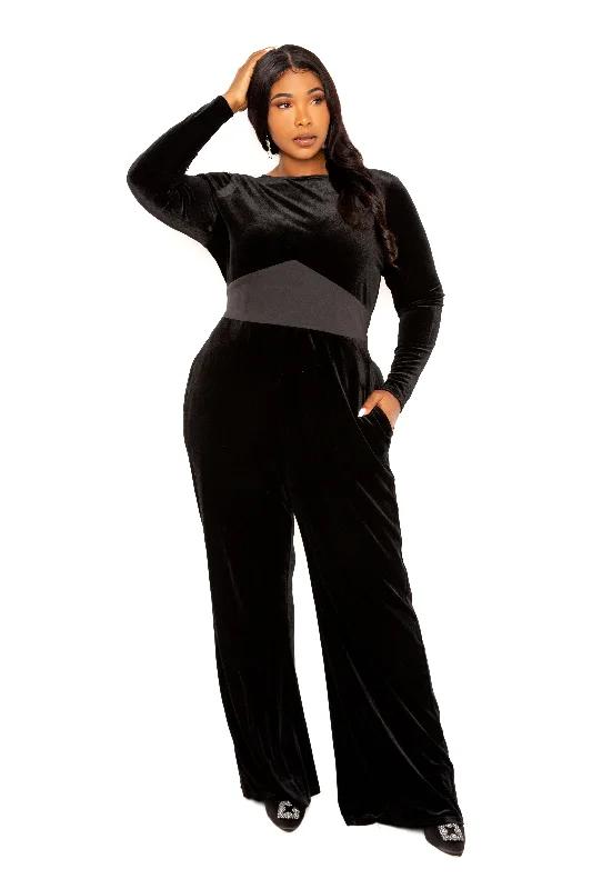 women's jumpsuits for stylish and functional fashionVelvet Jumpsuit with Satin Waist Accent