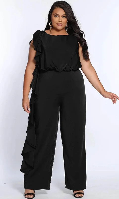 women's glam jumpsuitsSydney's Closet - CE2014 Sleeveless Side Frill Ruffle Blouson Jumpsuit