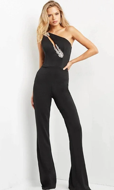 women's jumpsuits made of chiffonJovani 09019 - Asymmetric One Shoulder Jumpsuit