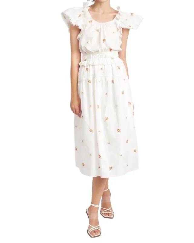 women's empire-line dressesWayback Floral Cross Stitch Midi Dress In White