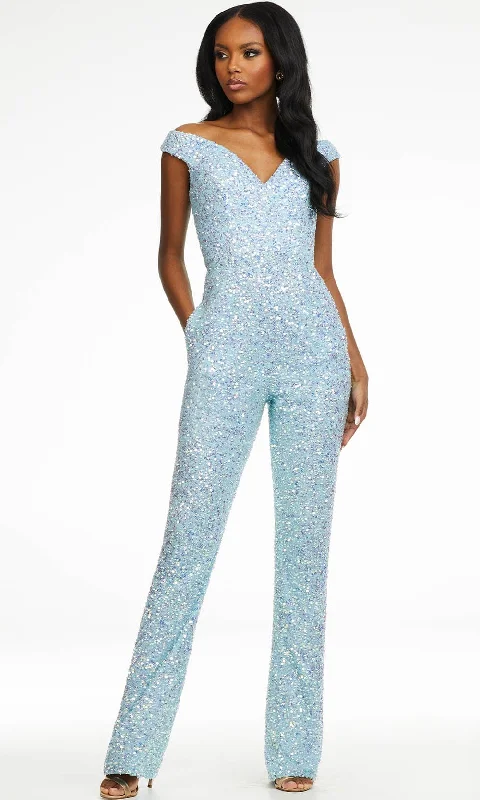 women's jumpsuits for business meetingsAshley Lauren - 11175 Off Shoulder Sequin Jumpsuit