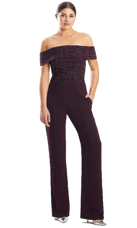 women's jumpsuits with short sleevesAlexander by Daymor 1751S23 - Off-Shoulder Formal Jumpsuit