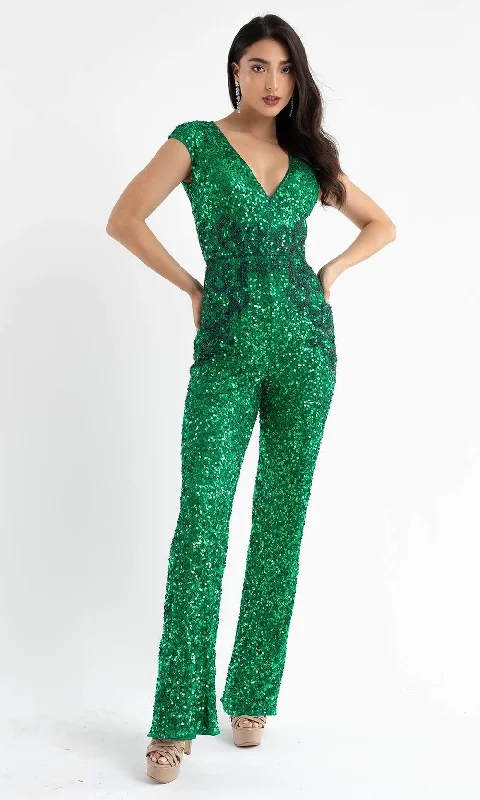 women's jumpsuits for casual gatheringsPrimavera Couture - 3775 Cap Sleeve Sequin Jumpsuit