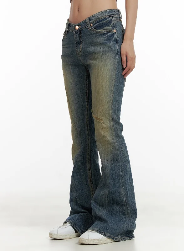 women's cropped denim jeansDestroyed Washed Bootcut Jeans CU405